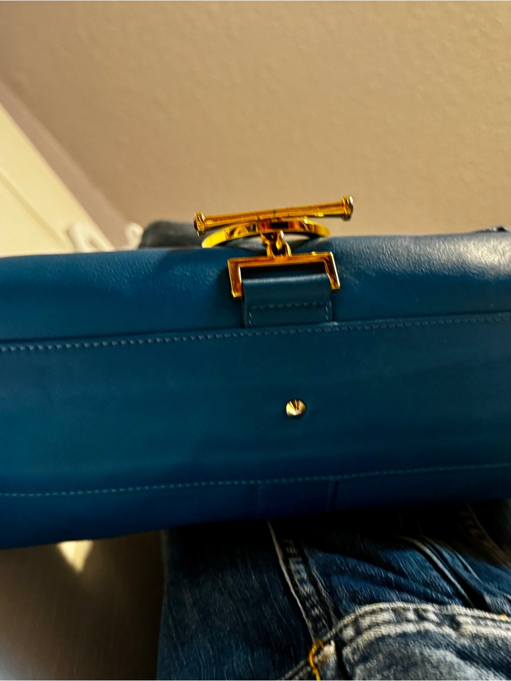 RARE Vintage Gianni Versace Blue Leather Greca Jewel Shoulder Bag – 1990 - Picture 5 of 12